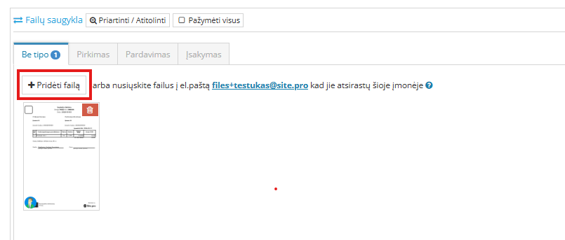 Failo pridėjimas į saugyklą per sąsają
